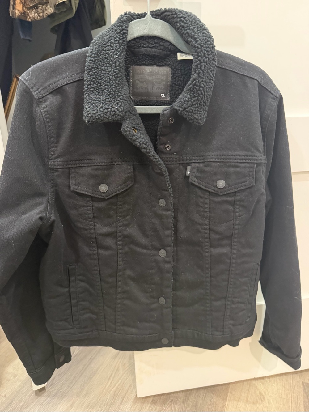 Levi's Black Sherpa Collar Denim Trucker Jacket